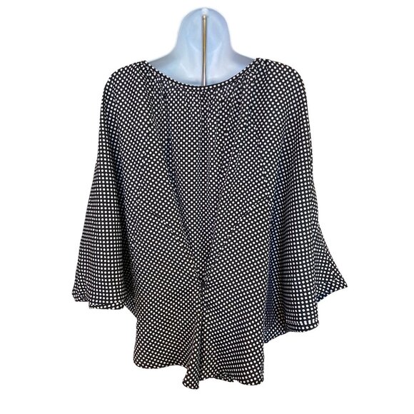 Sunny Leigh Black White Polka Dot Blouse M Retro Y2K Boho Flowy Top - Picture 2 of 6